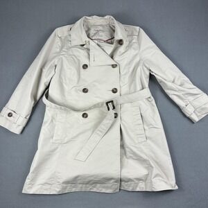 L.L.Bean Trench Coat Womens XL Beige Double Breasted Belted Storm Flap Jacket
